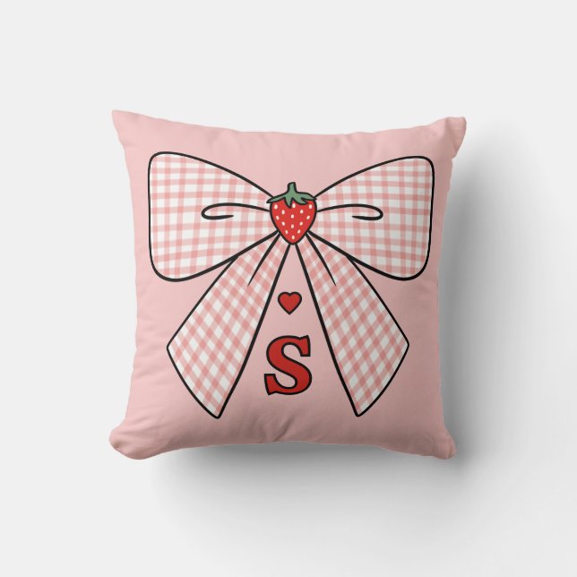 Cute Retro Monogram Initials Strawberry Coquette Kussen (Voorkant)