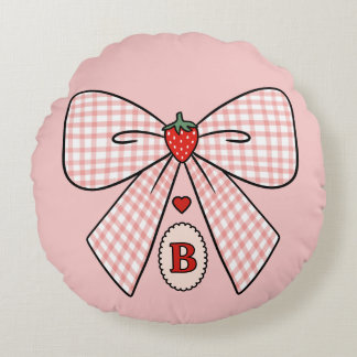 Cute Retro Monogram Initials Strawberry Coquette Rond Kussen