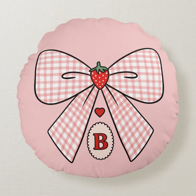 Cute Retro Monogram Initials Strawberry Coquette Rond Kussen (Voorkant)