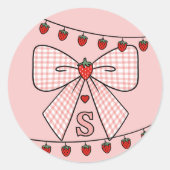 Cute Retro Monogram Initials Strawberry Coquette Ronde Sticker (Voorkant)