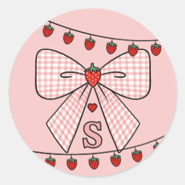 Cute Retro Monogram Initials Strawberry Coquette Ronde Sticker