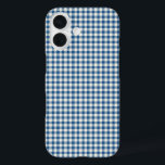 Cute Retro Navy Blue Gingham Pset Pattern iPhone 16 Hoesje<br><div class="desc">Cute Retro Navy Blue Gingham Pset Pattern Case</div>