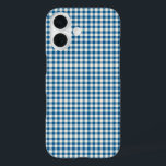 Cute Retro Navy Blue Gingham Pset Pattern iPhone 16 Hoesje<br><div class="desc">Cute Retro Navy Blue Gingham Pset Pattern Case</div>