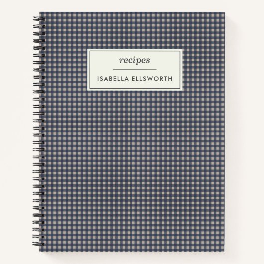 Cute Retro Navy Gingham Pset Personalized Recipe Notitieboek (Voorkant)