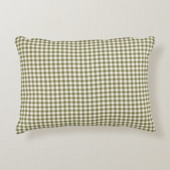 Cute Retro Olive Green Gingham Pset Pattern Accent Kussen (Voorkant)