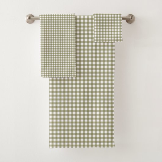 Cute Retro Olive Green Gingham Pset Pattern Bad Handdoek (Insitu)