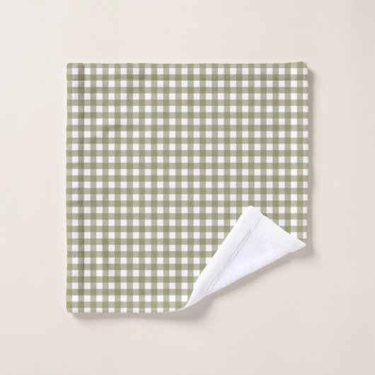 Cute Retro Olive Green Gingham Pset Pattern Bad Handdoek (Wasdoekje)