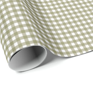 Cute Retro Olive Green Gingham Pset Pattern Cadeaupapier