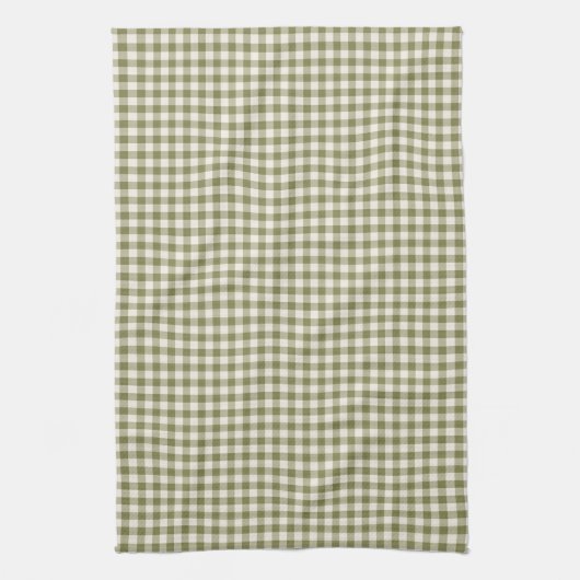 Cute Retro Olive Green Gingham Pset Pattern Theedoek (Verticaal)