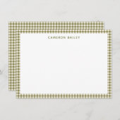Cute Retro Olive Green Gingham Pset Personalized Notitiekaartje (Voorkant / Achterkant)