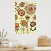 Cute retro oranje, bruin bloempatroon aangepast poster (Keuken)