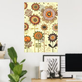 Cute retro oranje, bruin bloempatroon aangepast poster (Thuiskantoor)