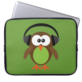 Cute Retro Owl DJ met hoofdtelefoon Laptop Sleeve