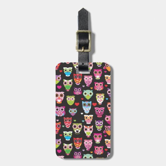 Cute retro owl model geïllustreerd bagage hoesje bagagelabel (Voorkant verticaal)