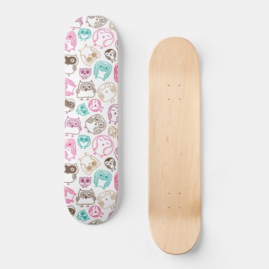 Cute retro owl patroon design skateboard (Voorkant)