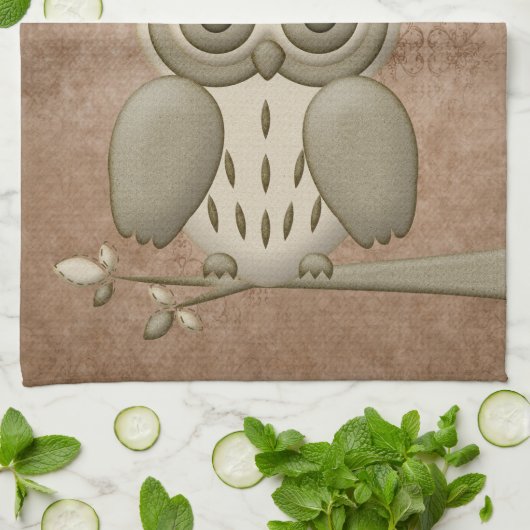 Cute Retro Owl Personalized Kitchen Towel Theedoek (Gevouwen)