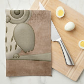 Cute Retro Owl Personalized Kitchen Towel Theedoek (Quarter Fold)