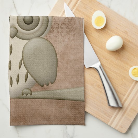 Cute Retro Owl Personalized Kitchen Towel Theedoek (Quarter Fold)