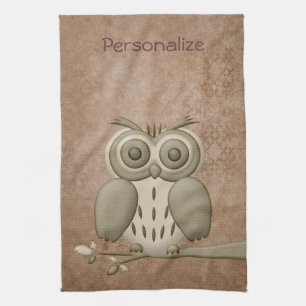 Cute Retro Owl Personalized Kitchen Towel Theedoek