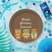 Cute Retro Owls Brown gepersonaliseerd Papieren Bordje (Feest)
