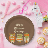 Cute Retro Owls Brown gepersonaliseerd Papieren Bordje (Feest)