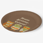 Cute Retro Owls Brown gepersonaliseerd Papieren Bordje (Gekanteld)