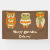Cute Retro Owls Brown gepersonaliseerd Spandoek (Horizontaal)