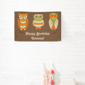 Cute Retro Owls Brown gepersonaliseerd Spandoek (Insitu)