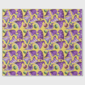 Cute retro paars geel gnoompatroon pet cadeaupapier (Vlak)