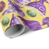 Cute retro paars geel gnoompatroon pet cadeaupapier (Rol Hoek)