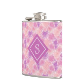 Cute Retro Paars Roos Floral Monogram Heupfles (Links)