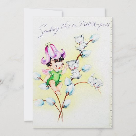 Cute retro Paaskatten toevoegen bericht Feestdagenkaart (Voorkant)