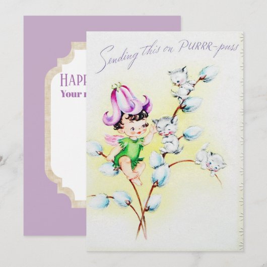 Cute retro  Paaskatten toevoegen bericht Feestdagenkaart (Voorkant / Achterkant)