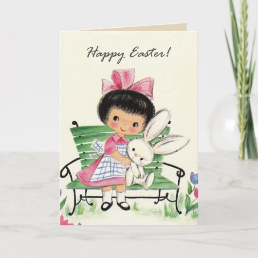 Cute retro  Paasmeisje bericht toevoegen Feestdagen Kaart (Voorkant)