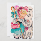 Cute retro  Paasmeisje bericht toevoegen Feestdagenkaart (Voorkant)