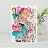 Cute retro  Paasmeisje bericht toevoegen Feestdagenkaart (Staand voorkant)