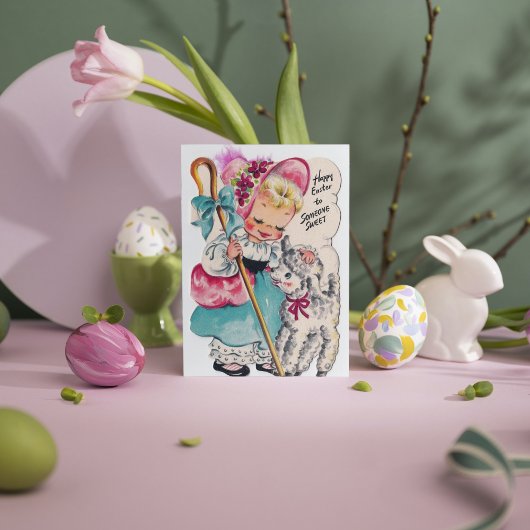 Cute retro  Paasmeisje bericht toevoegen Feestdagenkaart