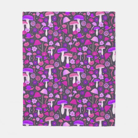 Cute Retro paddenstoelen Trippy Paars, Roze en Zwa Fleece Deken (Voorkant)