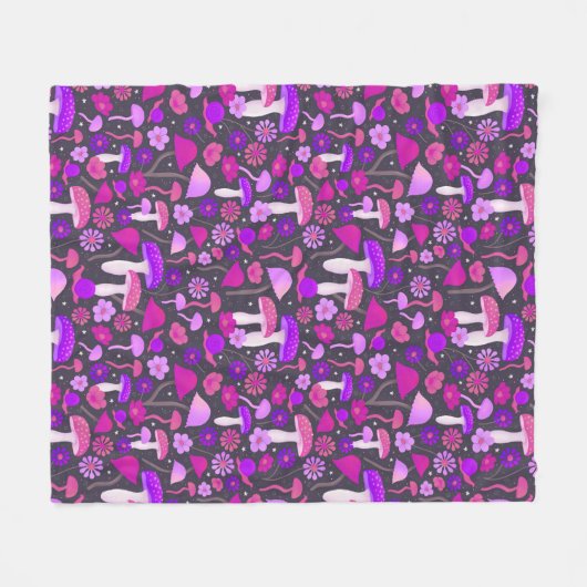 Cute Retro paddenstoelen Trippy Paars, Roze en Zwa Fleece Deken (Voorkant (Horizontaal))
