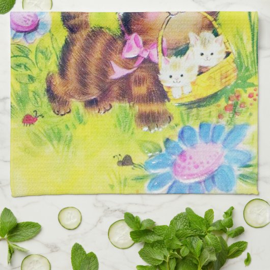 Cute retro Pasen kattenfeest Theedoek (Gevouwen)