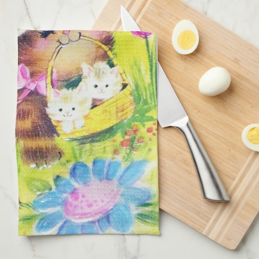 Cute retro  Pasen kattenfeest Theedoek (Quarter Fold)