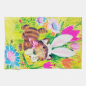 Cute retro  Pasen kattenfeest Theedoek (Horizontaal)