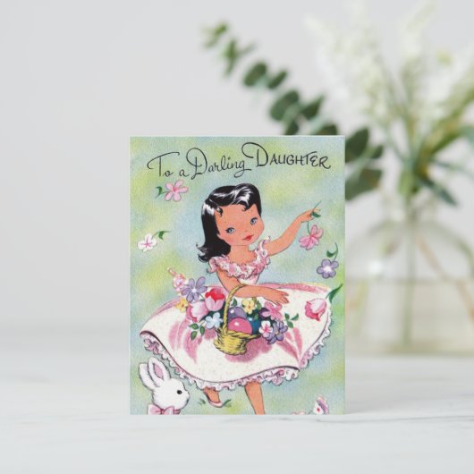 Cute retro  Pasen toevoegen bericht Feestdagenkaart (Staand voorkant)