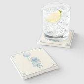 Cute retro pastel blue whimsical girl with balloon stenen onderzetter (Zijkant)