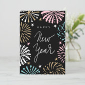 Cute Retro Pastel Happy Nieuwjaar Feestdagenkaart (Staand voorkant)