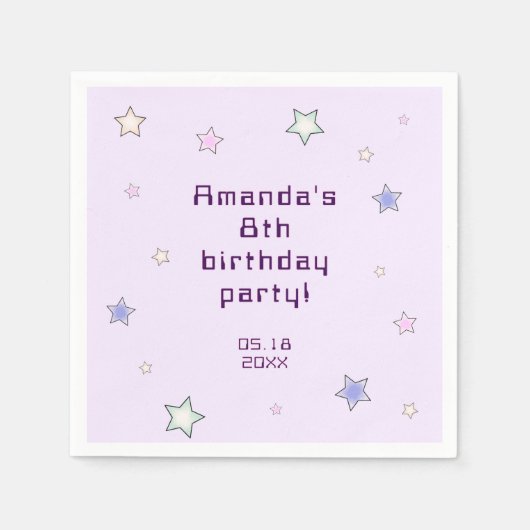 Cute Retro Pastel Stars Light Pink Kids Birthday  Servet (Voorkant)