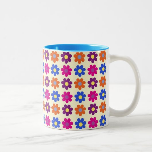 Cute Retro Penny Flower Pattern Tweekleurige Koffiemok (Rechts)