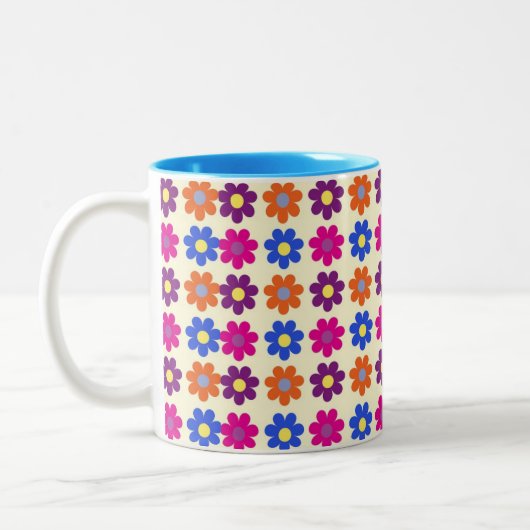 Cute Retro Penny Flower Pattern Tweekleurige Koffiemok (Links)