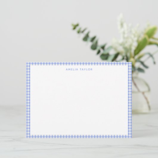 Cute Retro Periwinkle Gingham Plaid Personalized Notitiekaartje (Staand voorkant)