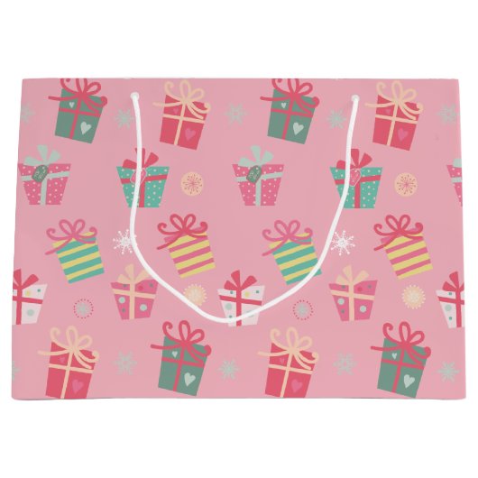 Cute Retro Pink Cadeaus Holiday Kerstmis Groot Cadeauzakje (Voorkant)